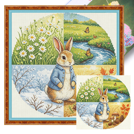 Hasensaison – Vollständiges 11CT gestempeltes Kreuzstich-Set 45x45 cm – Huacan