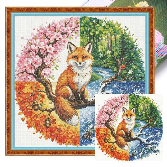 Jahreszeiten – Komplettes 11CT gestempeltes Kreuzstich-Set 45x45CM – Huacan