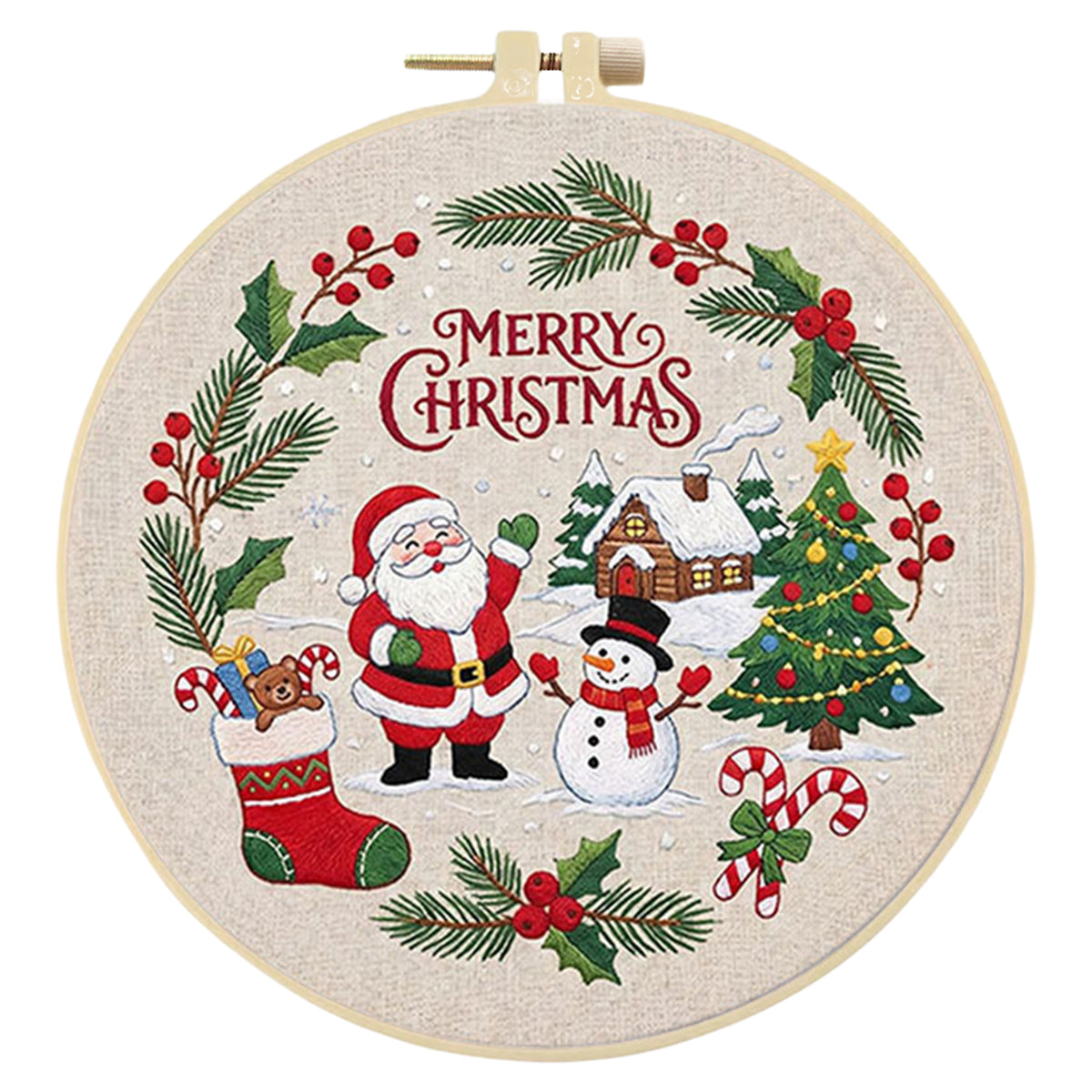 Christmas A - DIY Embroidery Cross Stitch Kit with Pattern Cotton Threads Needles Hoop 30×30CM/11.81×11.81in