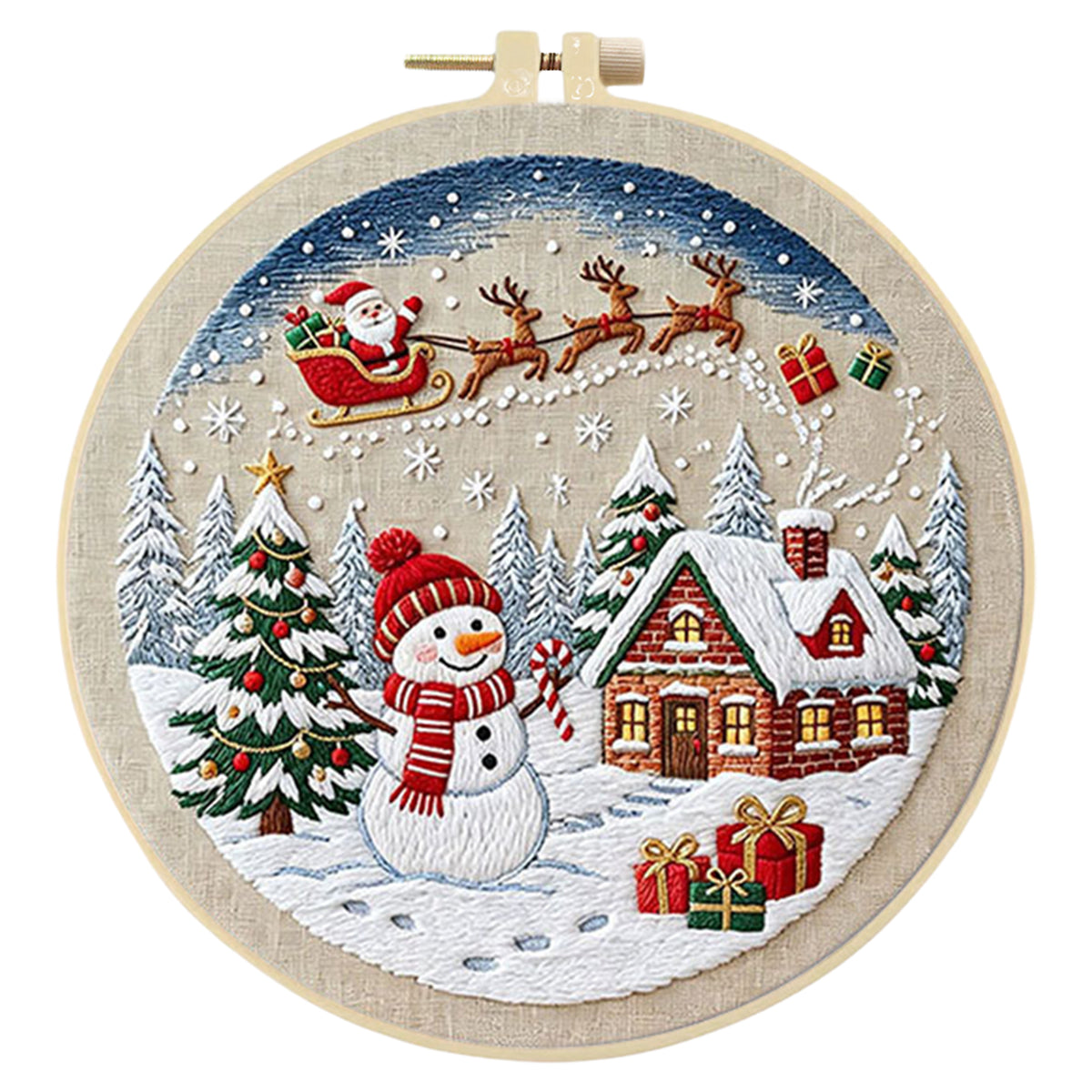 Christmas B - DIY Embroidery Cross Stitch Kit with Pattern Cotton Threads Needles Hoop 30×30CM/11.81×11.81in