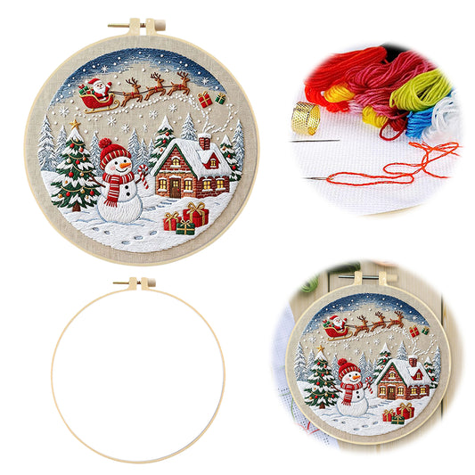 Weihnachten B – DIY-Stickset Kreuzstich mit Vorlage, Baumwollgarnen, Nadeln und Stickrahmen 30×30 cm