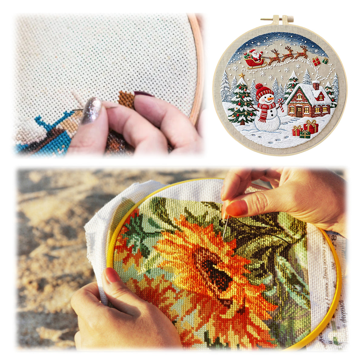 Christmas B - DIY Embroidery Cross Stitch Kit with Pattern Cotton Threads Needles Hoop 30×30CM/11.81×11.81in