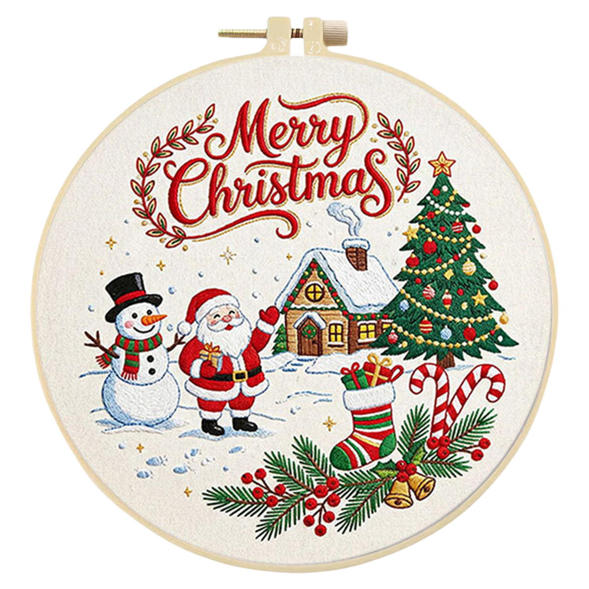 Christmas C - DIY Embroidery Cross Stitch Kit with Pattern Cotton Threads Needles Hoop 30×30CM/11.81×11.81in