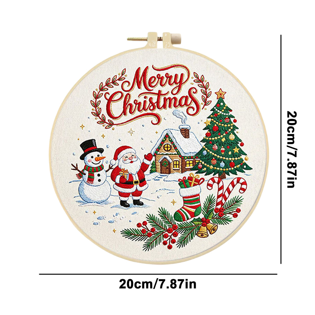 Christmas C - DIY Embroidery Cross Stitch Kit with Pattern Cotton Threads Needles Hoop 30×30CM/11.81×11.81in