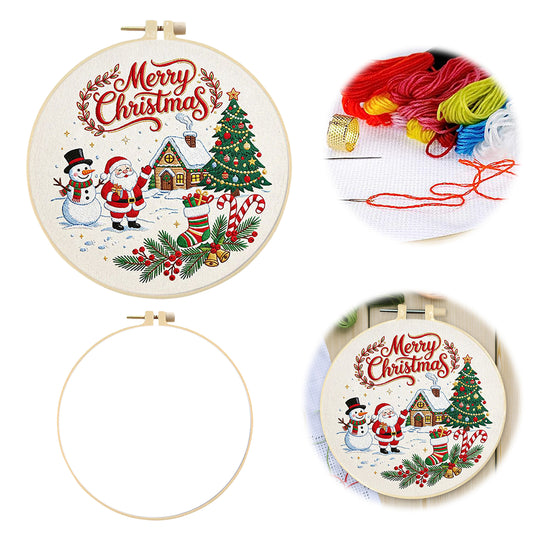 Weihnachten C – DIY-Stickpackung Kreuzstich-Set mit Muster, Baumwollgarnen, Nadeln und Stickrahmen 30×30 cm