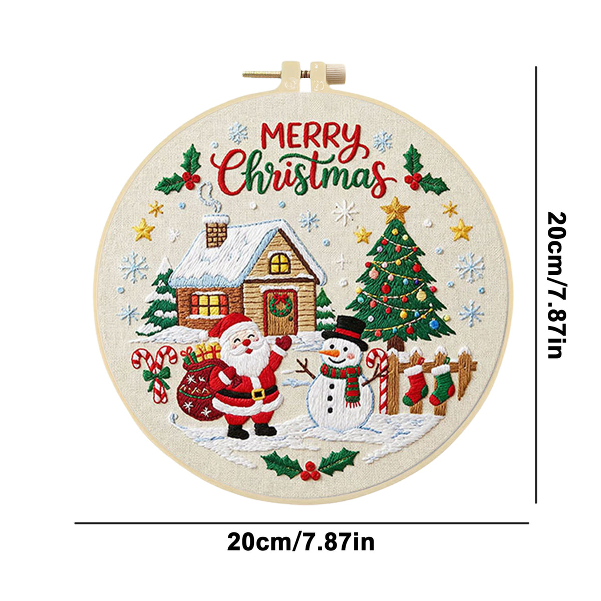 Christmas D - DIY Embroidery Cross Stitch Kit with Pattern Cotton Threads Needles Hoop 30×30CM/11.81×11.81in