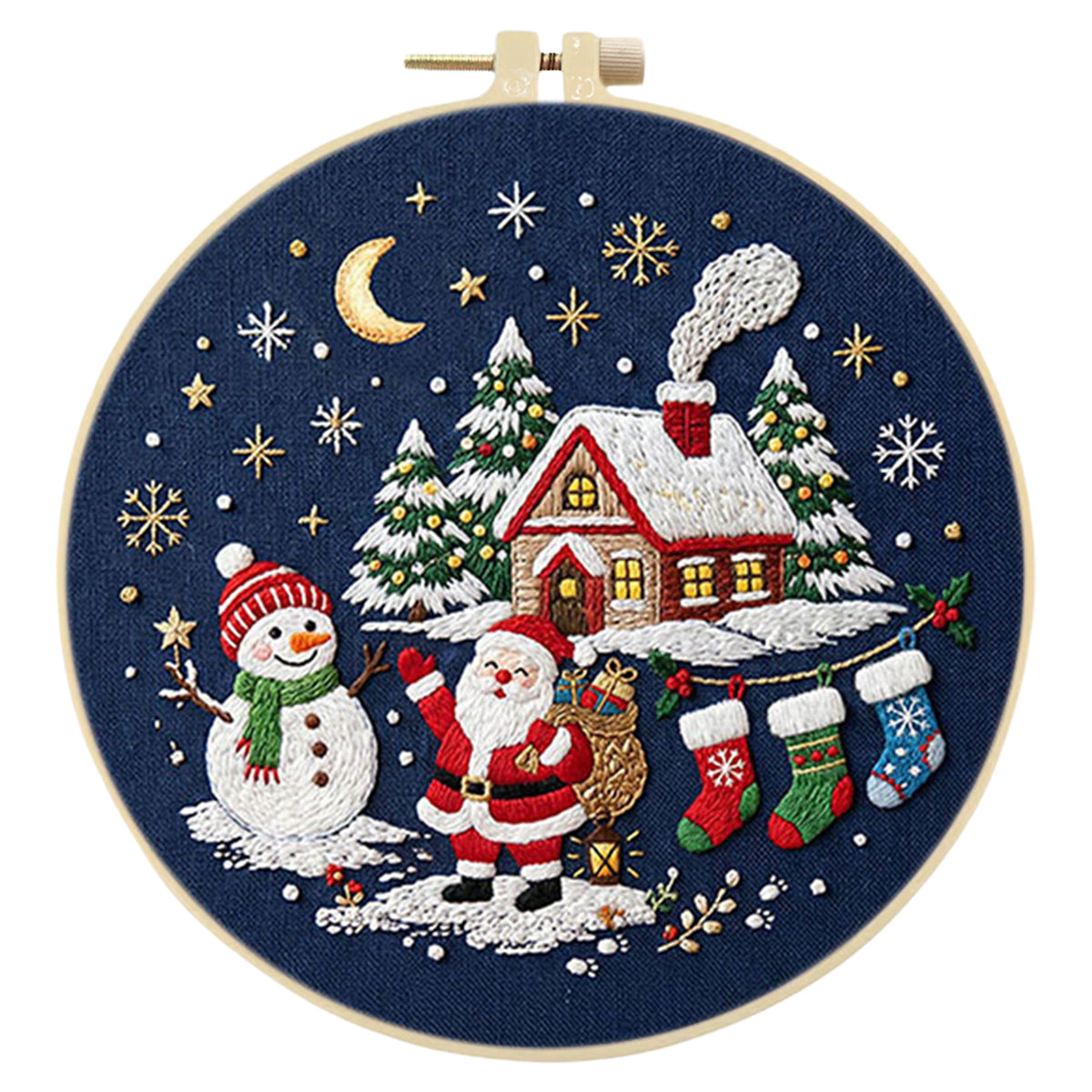 Christmas E - DIY Embroidery Cross Stitch Kit with Pattern Cotton Threads Needles Hoop 30×30CM/11.81×11.81in