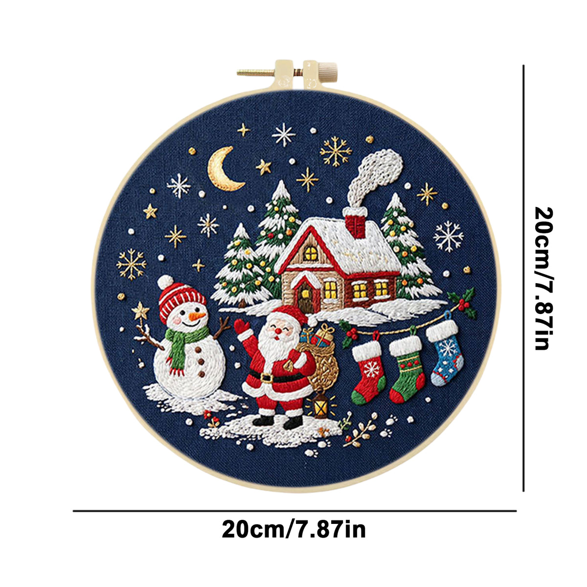 Christmas E - DIY Embroidery Cross Stitch Kit with Pattern Cotton Threads Needles Hoop 30×30CM/11.81×11.81in