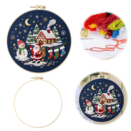 Weihnachts-E – DIY-Stickset Kreuzstich mit Muster, Baumwollgarnen, Nadeln und Stickrahmen 30×30 cm / 11,81×11,81 Zoll