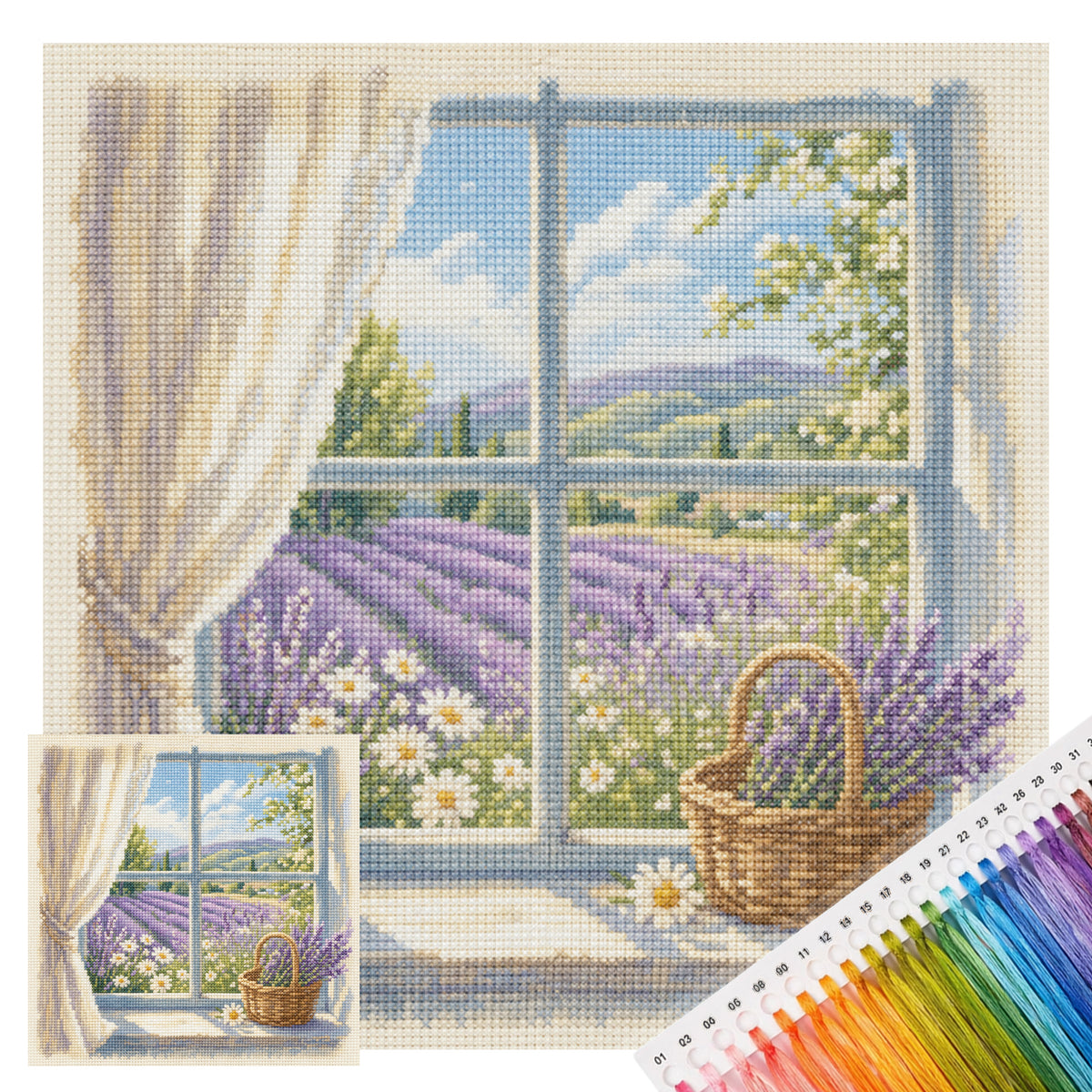 Lavendelblick - Vollständiges 11CT gestempeltes Kreuzstich-Set 45x45cm - Huacan