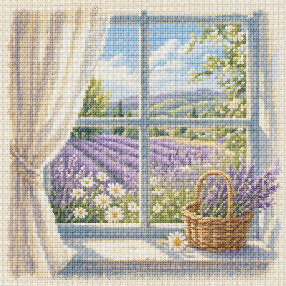 Lavendelblick - Vollständiges 11CT gestempeltes Kreuzstich-Set 45x45cm - Huacan