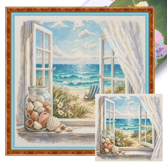 Meeresblick - Vollständiges 11CT gestempeltes Kreuzstichset 45x45CM - Huacan