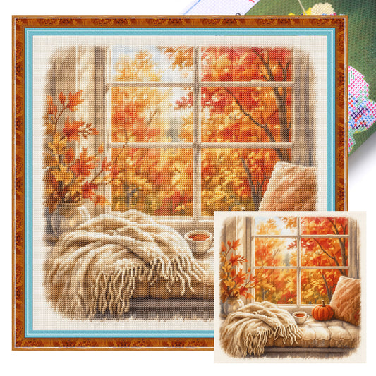 Herbstwinkel - Vollständiges 11CT gestempeltes Kreuzstich-Set 45x45 cm - Huacan
