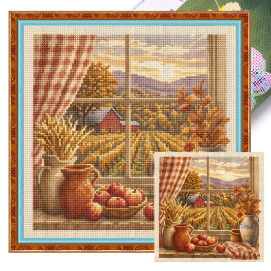Erntefenster – Vollständiger 11CT gestempelter Kreuzstich 45x45CM – Huacan