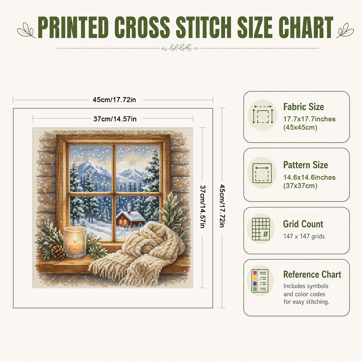 Winter Hearth - Full 11CT Stamped Cross Stitch 45x45CM - Huacan