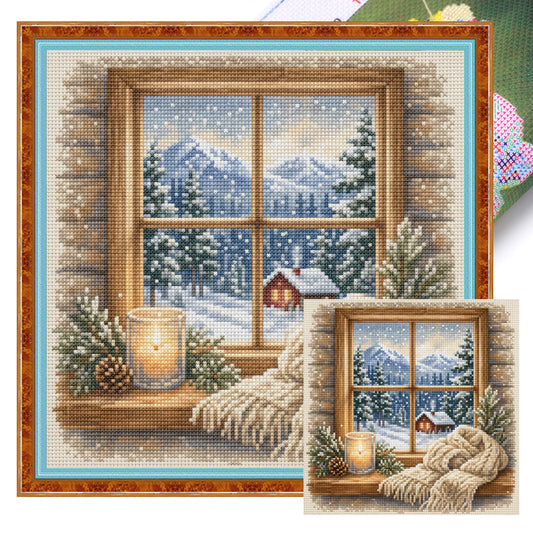 Winterkamin – Vollständiges 11CT gestempeltes Kreuzstichset 45x45CM – Huacan