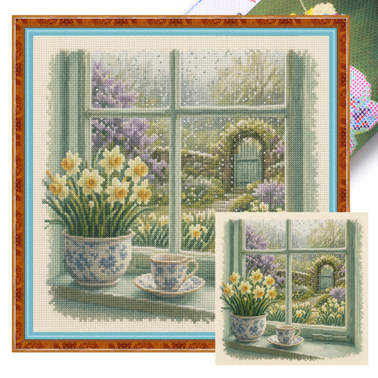 Regnerischer Garten – Vollständiges 11CT Stempel-Kreuzstich-Set 45x45CM – Huacan