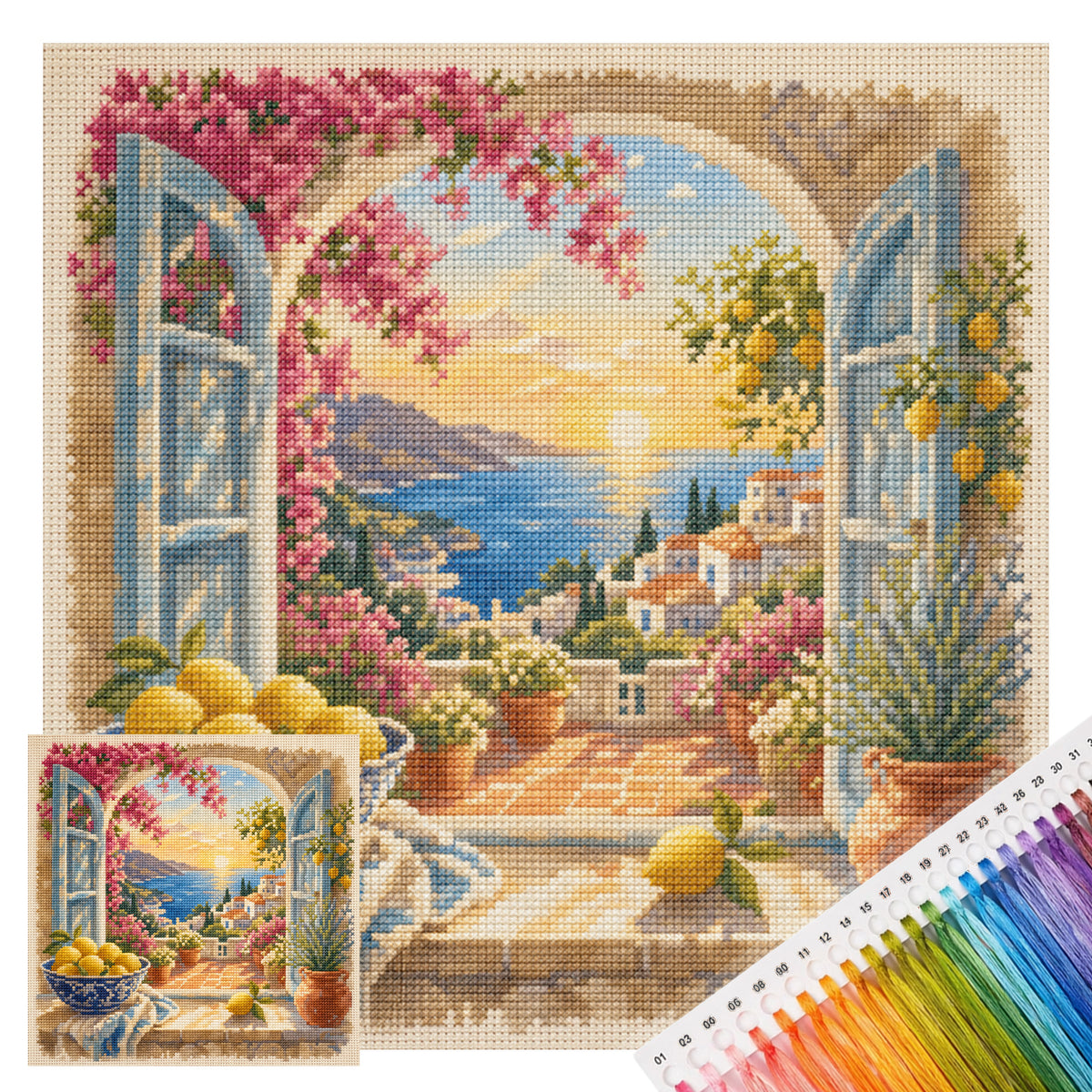 Mediterranean Vista - Full 11CT Stamped Cross Stitch 45x45CM - Huacan