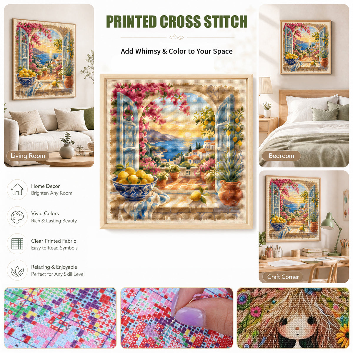 Mediterranean Vista - Full 11CT Stamped Cross Stitch 45x45CM - Huacan