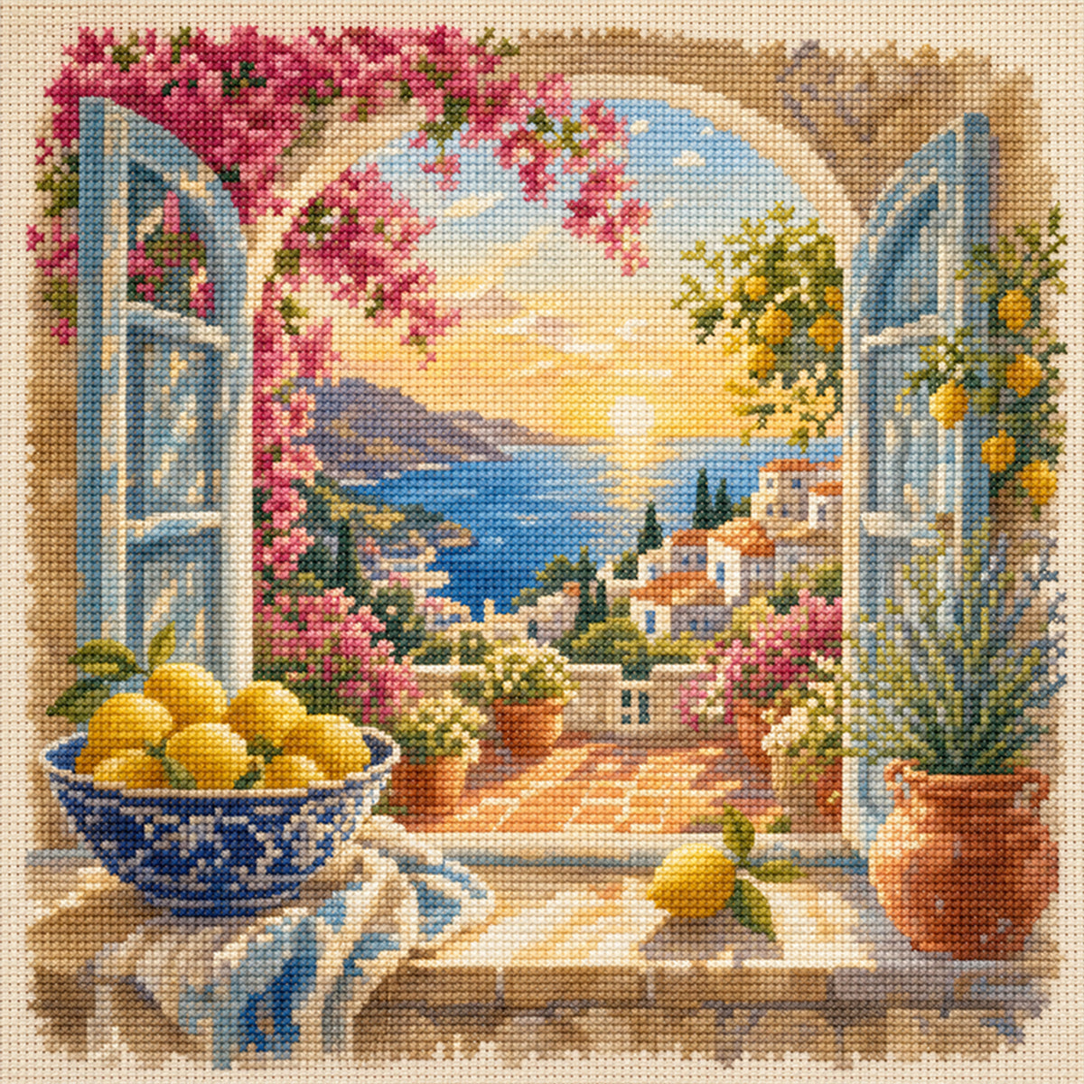 Mediterranean Vista - Full 11CT Stamped Cross Stitch 45x45CM - Huacan