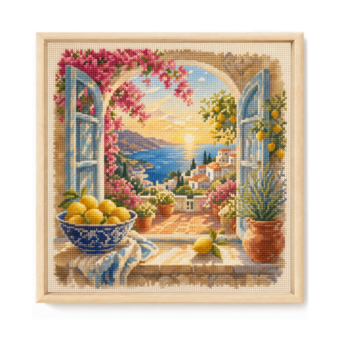 Mediterranean Vista - Full 11CT Stamped Cross Stitch 45x45CM - Huacan