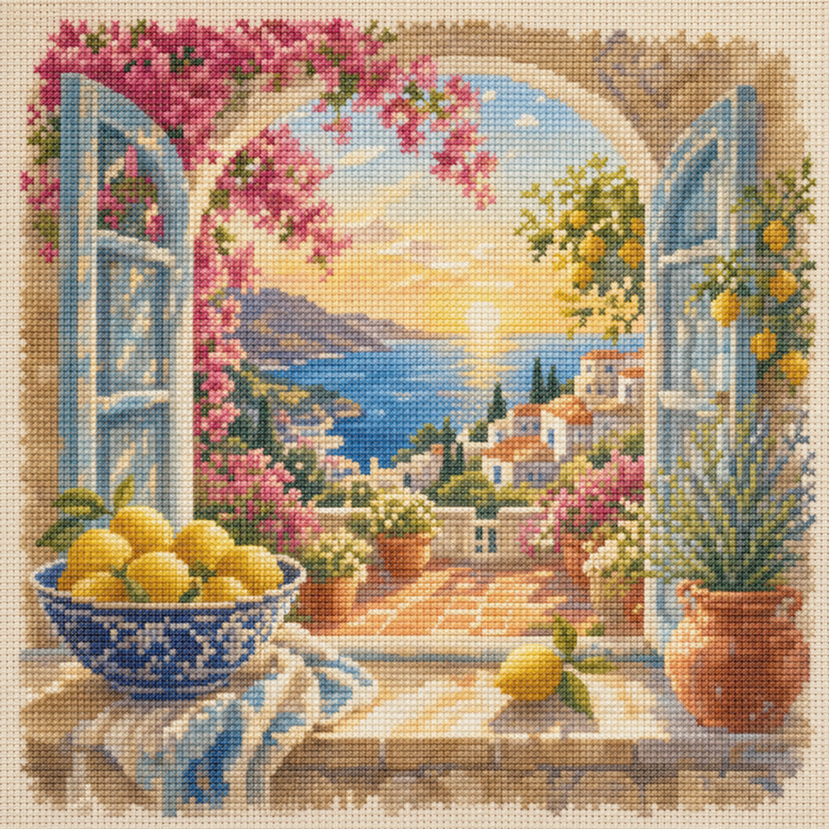 Mediterranean Vista - Full 11CT Stamped Cross Stitch 45x45CM - Huacan