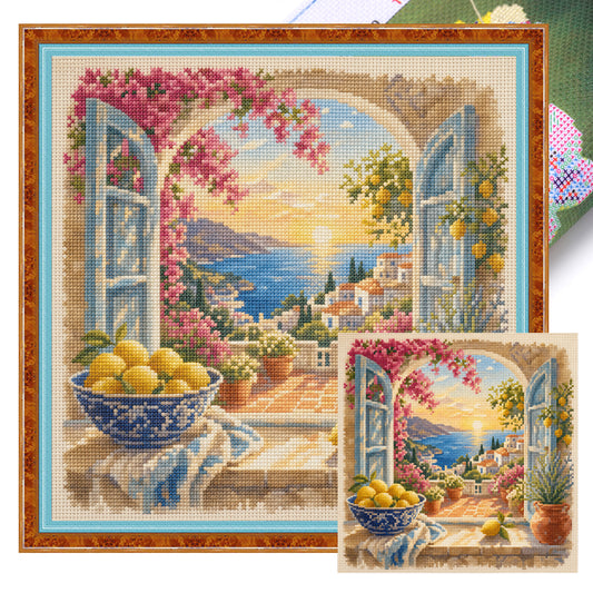 Mediterrane Aussicht - Vollständiges 11CT Stempel-Kreuzstichset 45x45 cm - Huacan