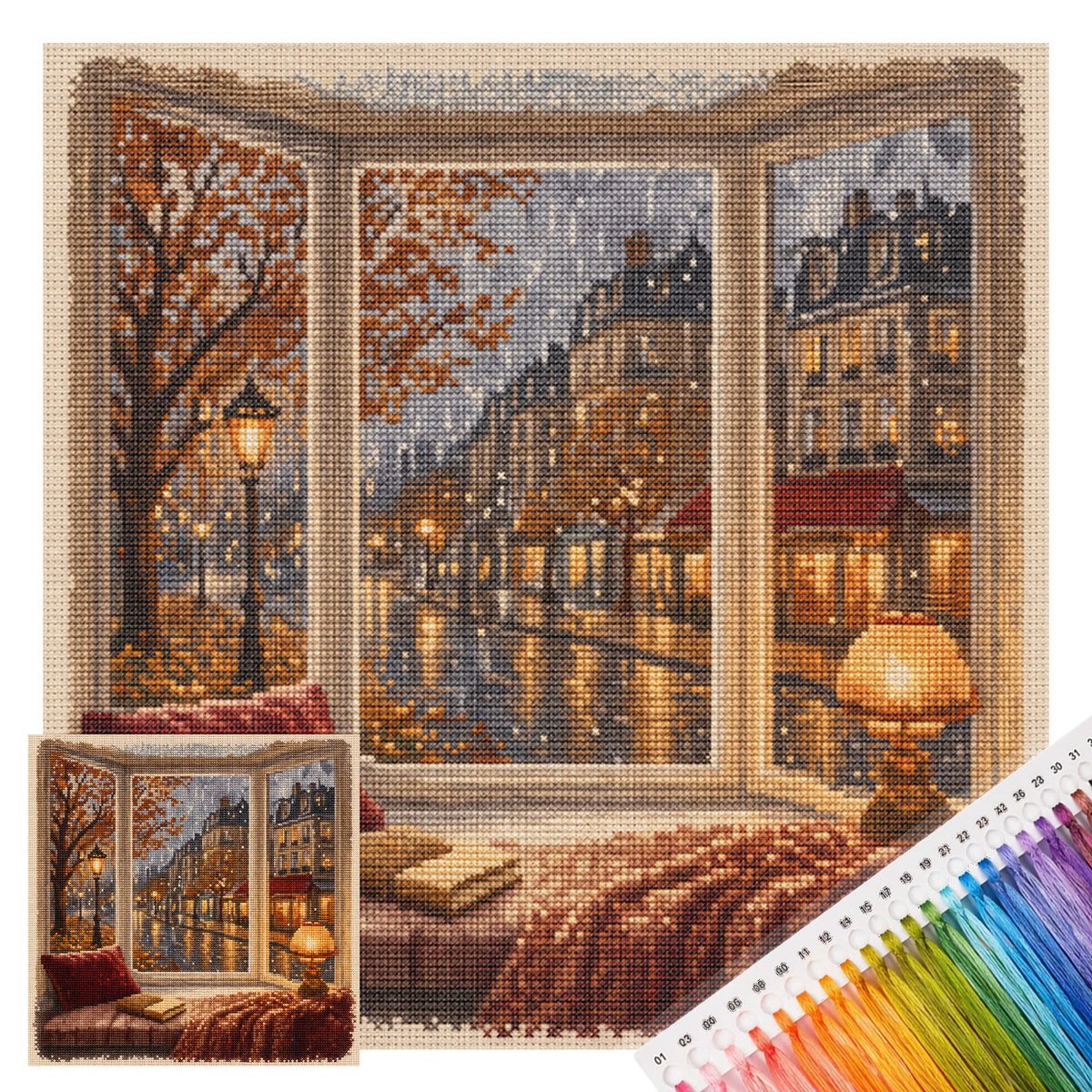 Urban Dusk - Full 11CT Stamped Cross Stitch 45x45CM - Huacan