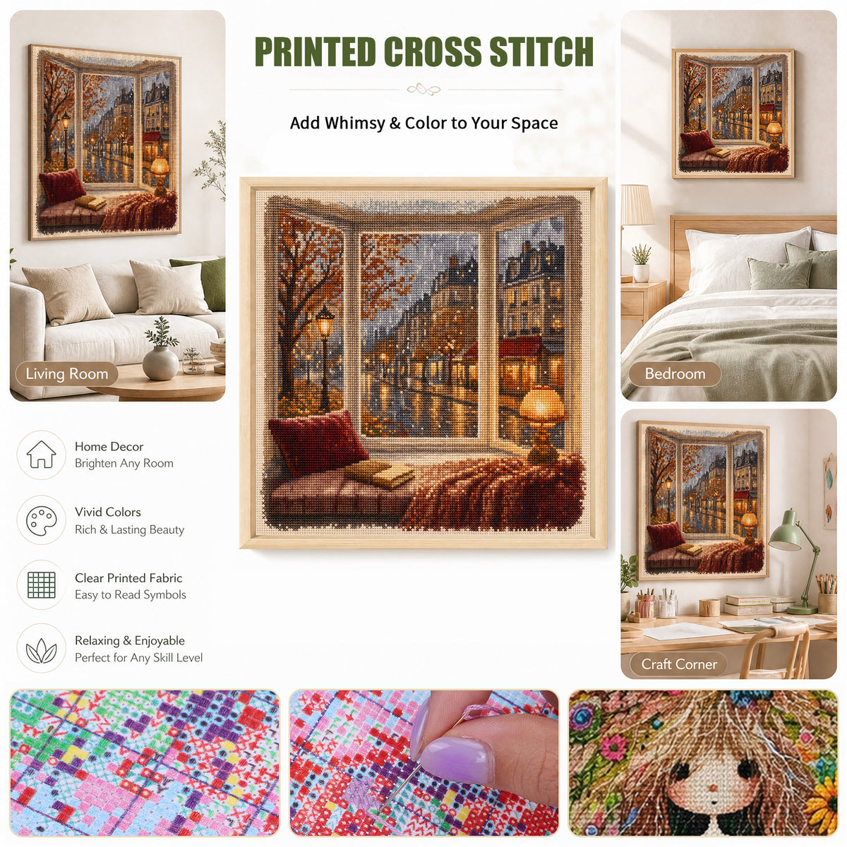 Urban Dusk - Full 11CT Stamped Cross Stitch 45x45CM - Huacan