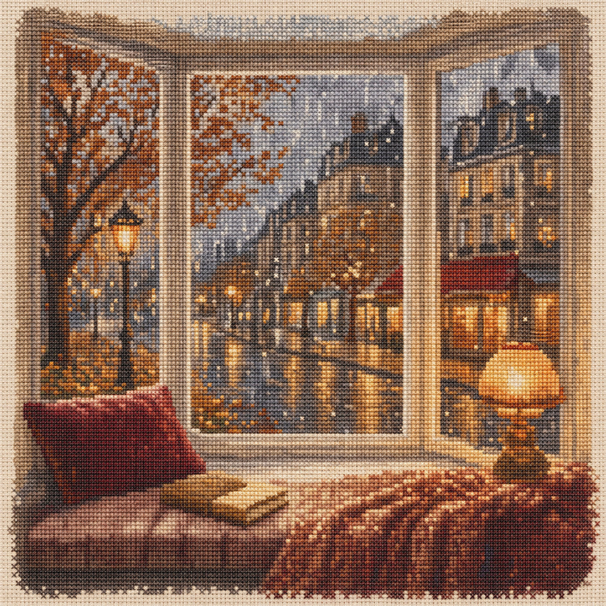Urban Dusk - Full 11CT Stamped Cross Stitch 45x45CM - Huacan