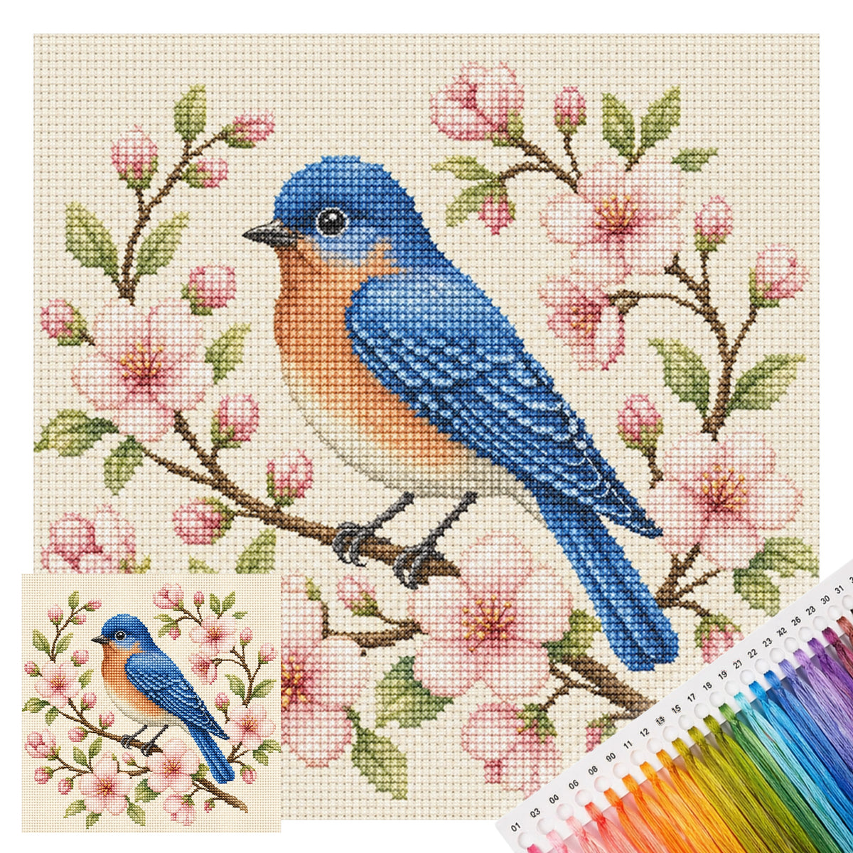 Spring Bluebird-Bird - Full 11CT Stamped Cross Stitch 40x40CM - Huacan