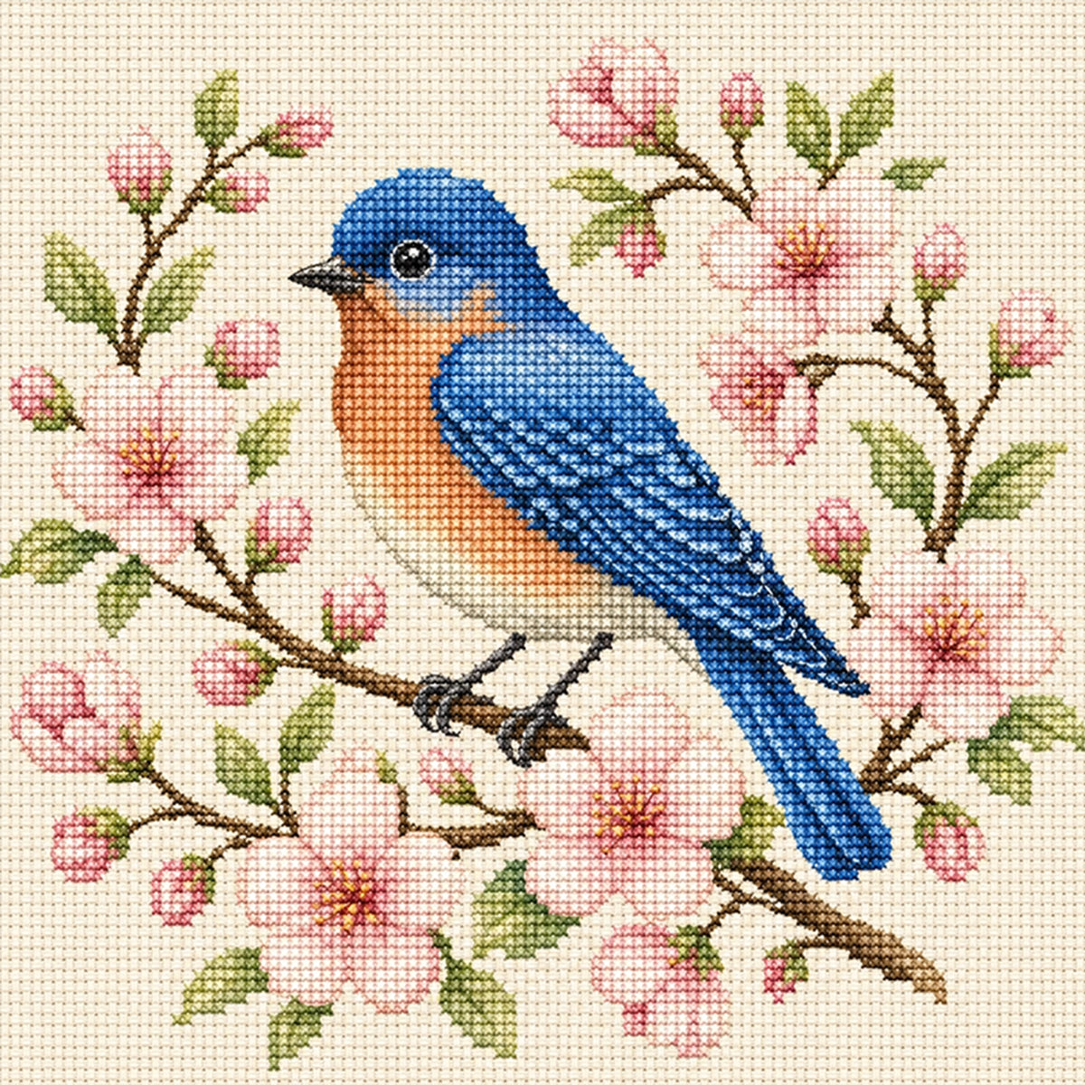Spring Bluebird-Bird - Full 11CT Stamped Cross Stitch 40x40CM - Huacan