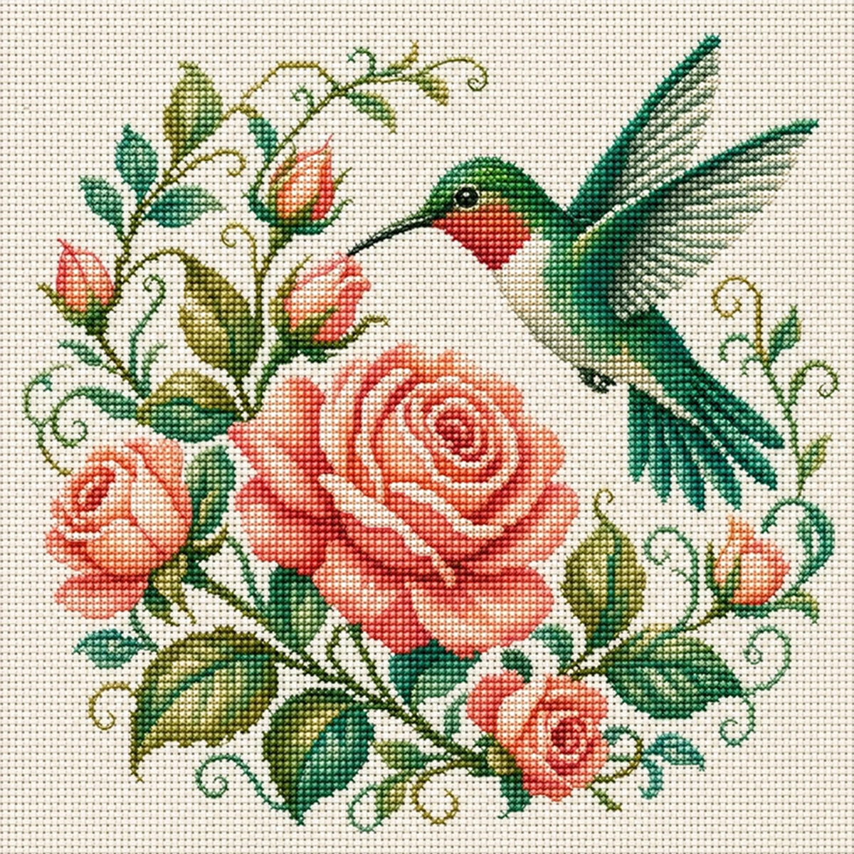 Rose Hummingbird - Full 11CT Stamped Cross Stitch 40x40CM - Huacan
