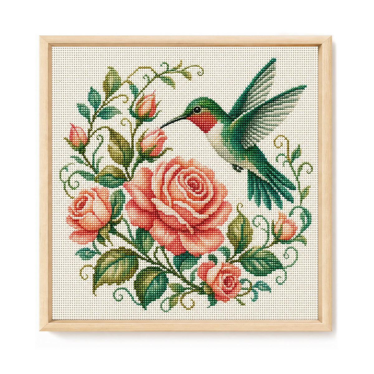Rose Hummingbird - Full 11CT Stamped Cross Stitch 40x40CM - Huacan