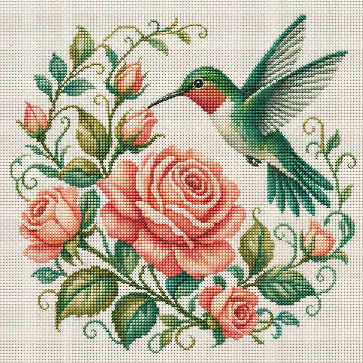 Rose Hummingbird - Full 11CT Stamped Cross Stitch 40x40CM - Huacan