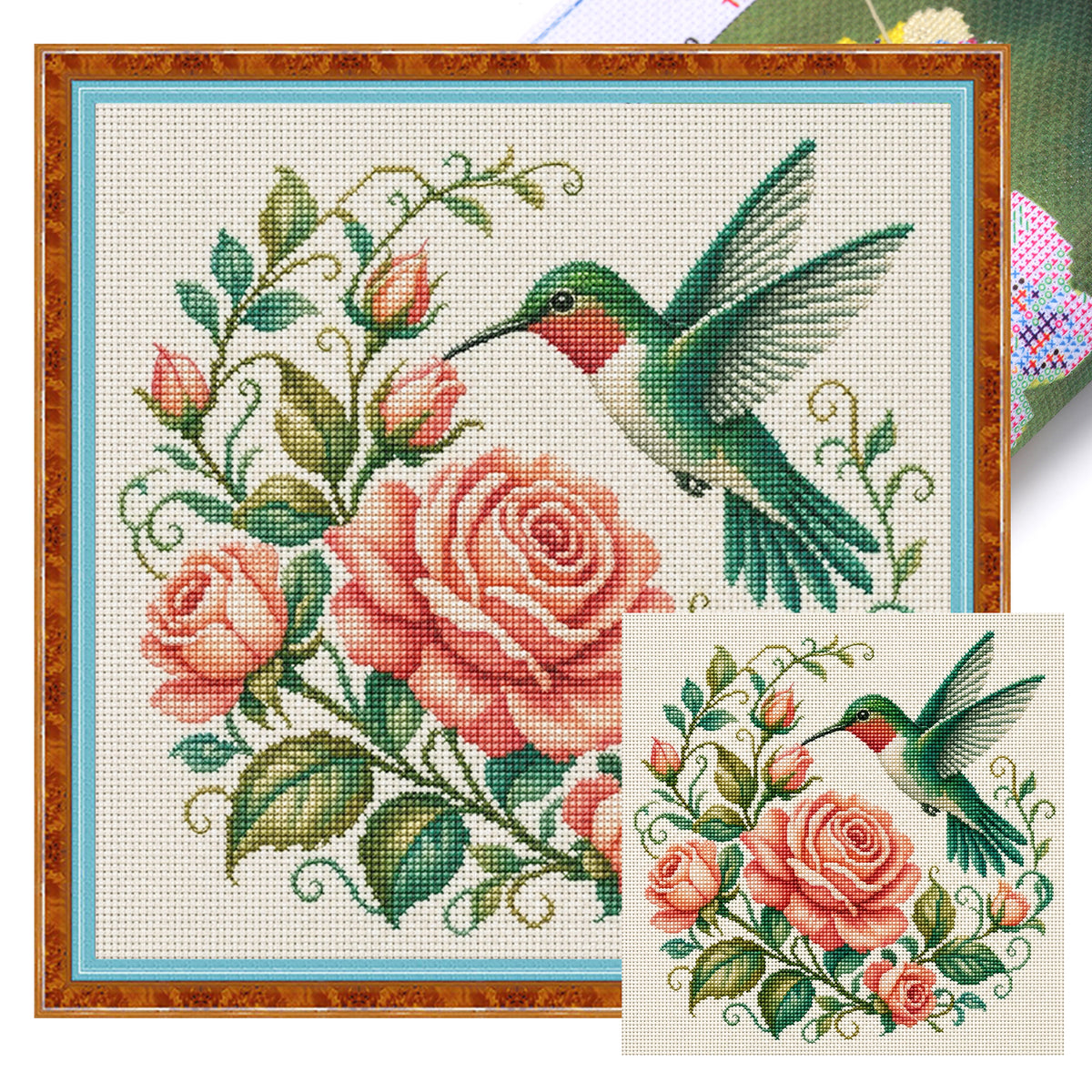 Rose Hummingbird - Full 11CT Stamped Cross Stitch 40x40CM - Huacan