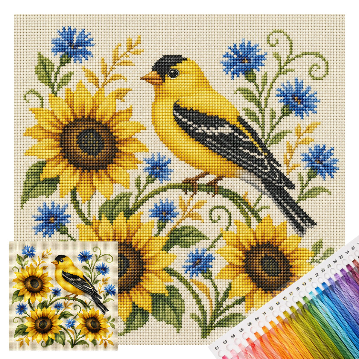 Sunny Goldfinch - Full 11CT Stamped Cross Stitch 40x40CM - Huacan