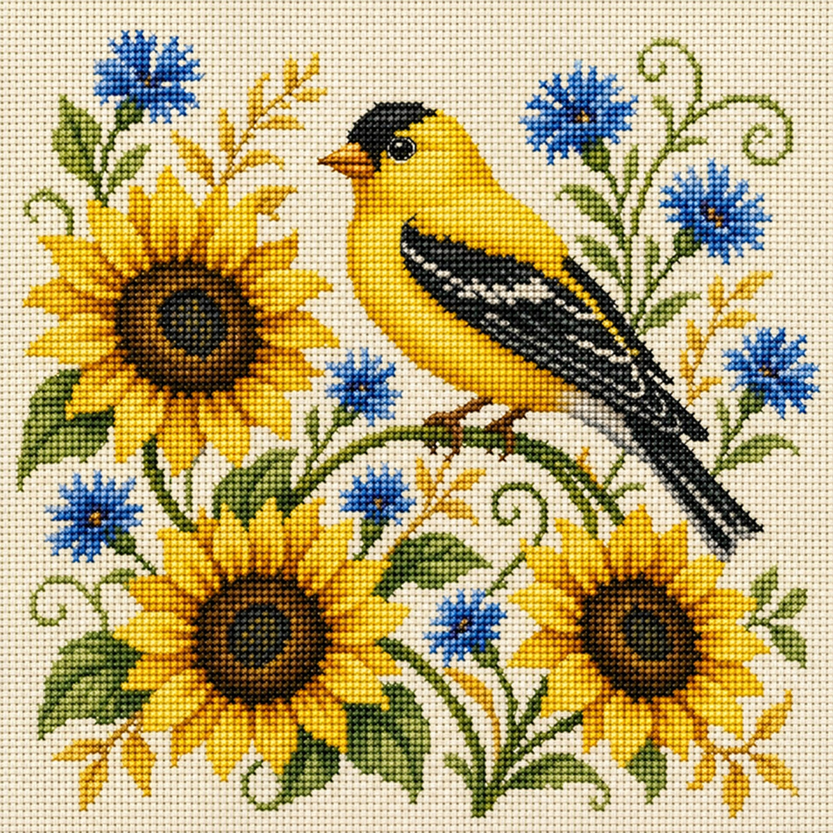 Sunny Goldfinch - Full 11CT Stamped Cross Stitch 40x40CM - Huacan
