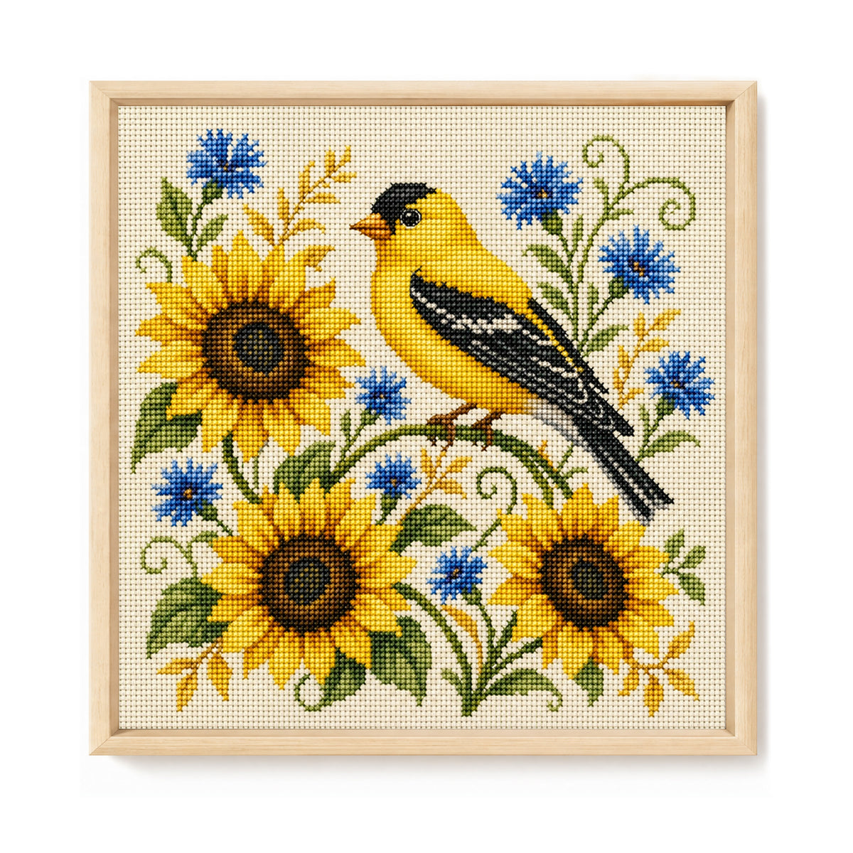 Sunny Goldfinch - Full 11CT Stamped Cross Stitch 40x40CM - Huacan