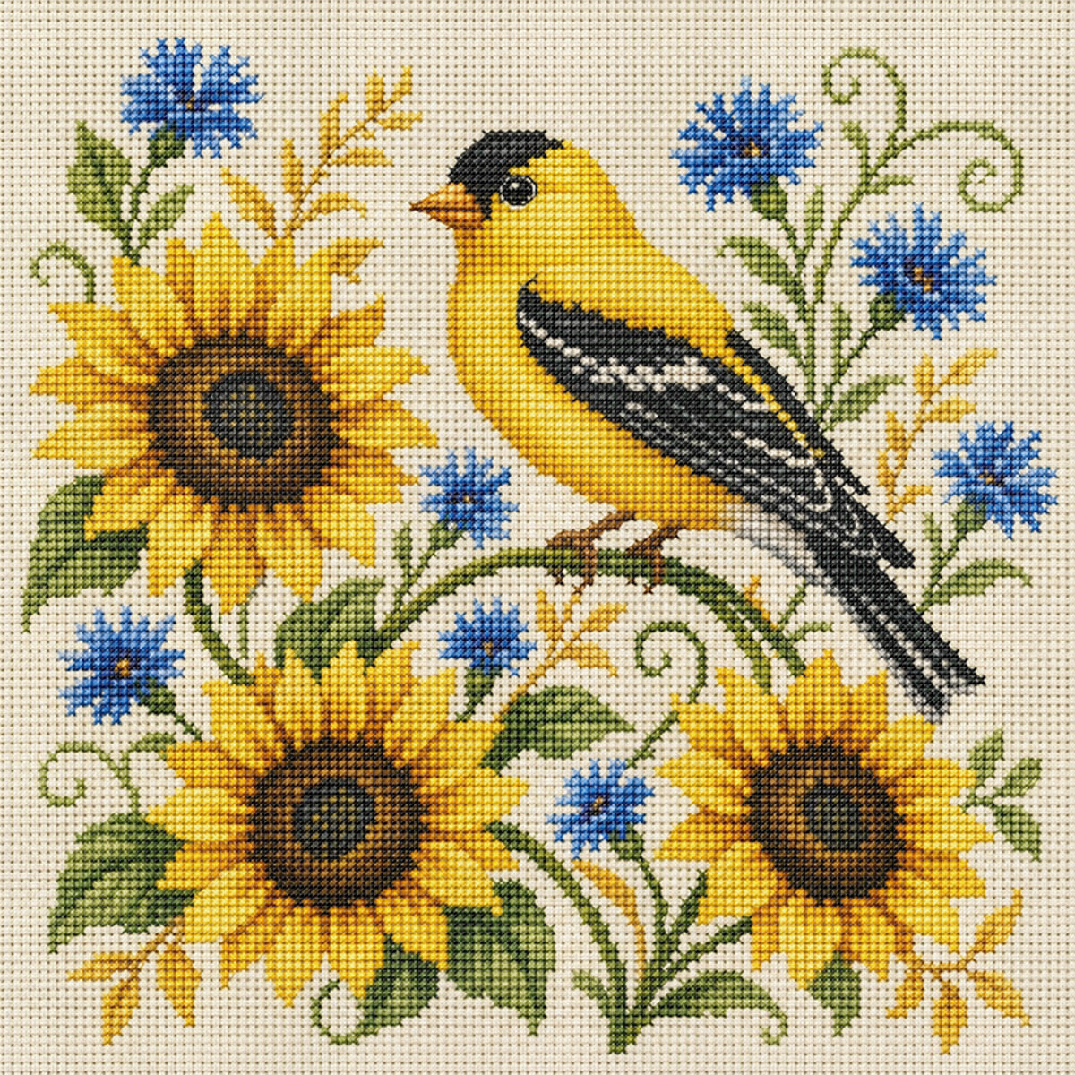 Sunny Goldfinch - Full 11CT Stamped Cross Stitch 40x40CM - Huacan