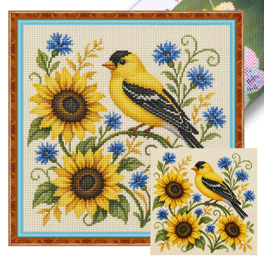 Sunny Goldfinch - Full 11CT Stamped Cross Stitch 40x40CM - Huacan
