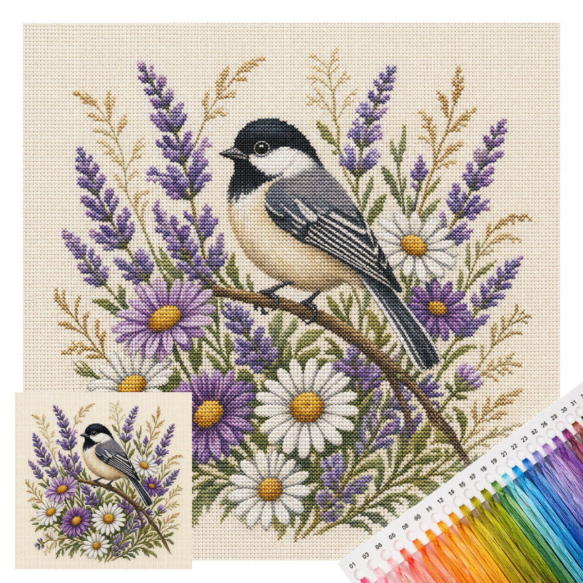 Aster Chickadee - Full 11CT Stamped Cross Stitch 40x40CM - Huacan