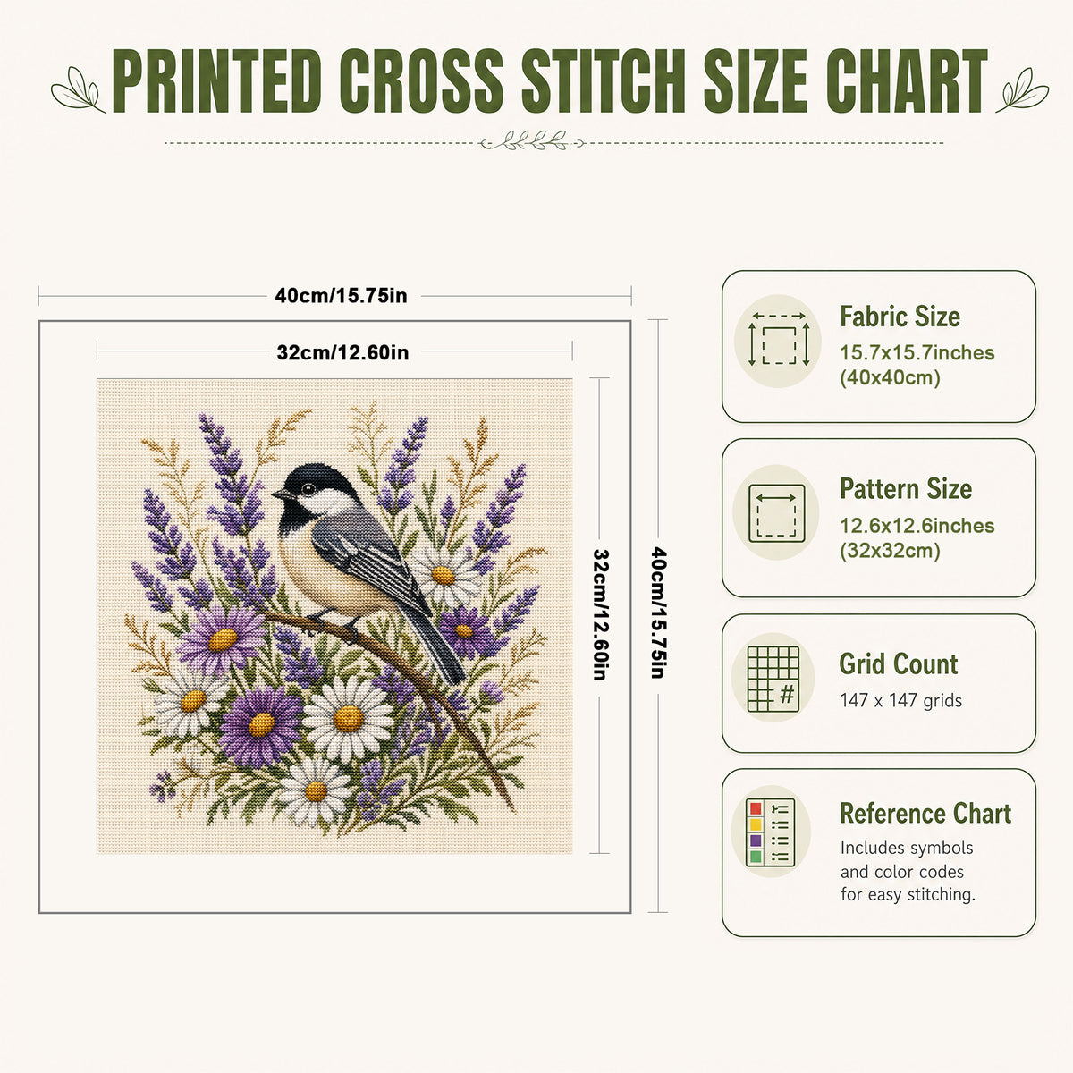 Aster Chickadee - Full 11CT Stamped Cross Stitch 40x40CM - Huacan