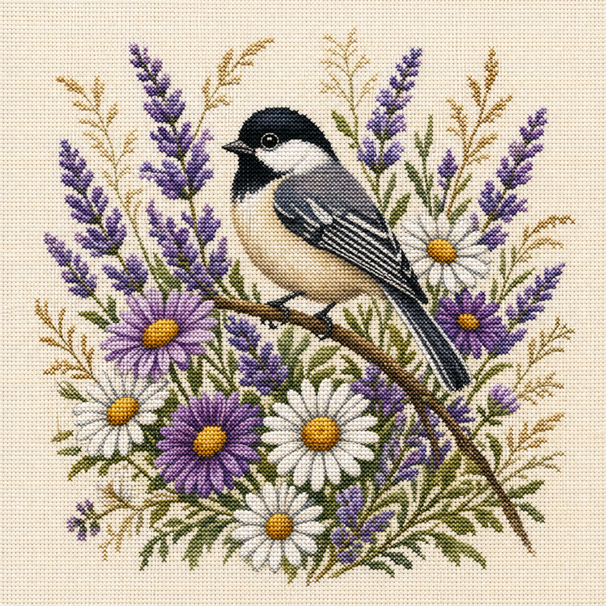 Aster Chickadee - Full 11CT Stamped Cross Stitch 40x40CM - Huacan