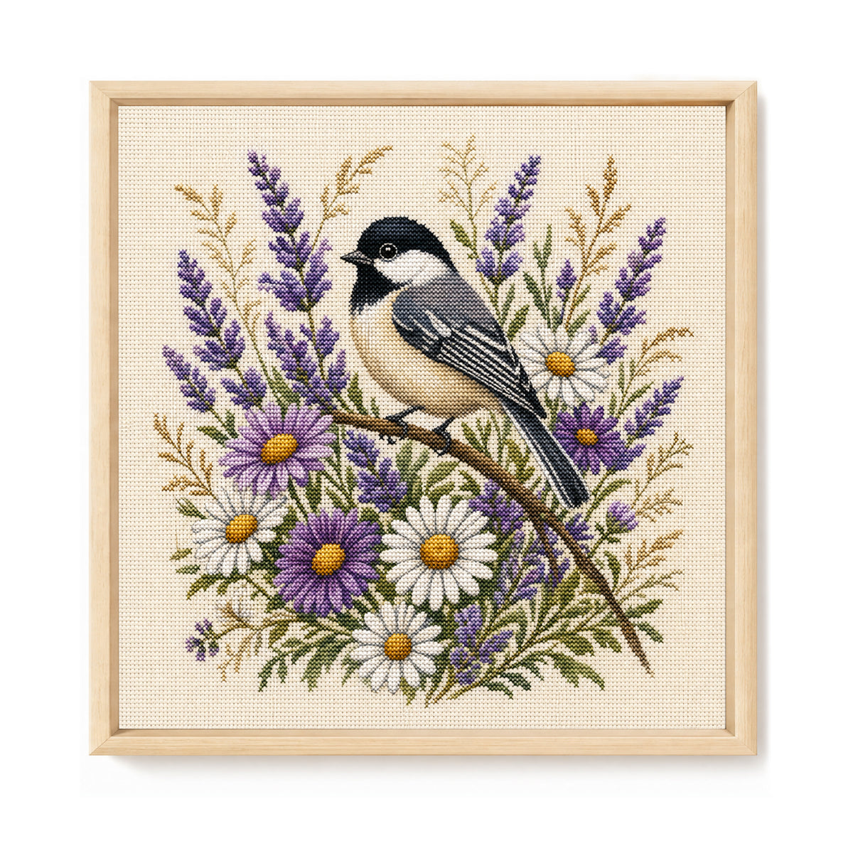Aster Chickadee - Full 11CT Stamped Cross Stitch 40x40CM - Huacan