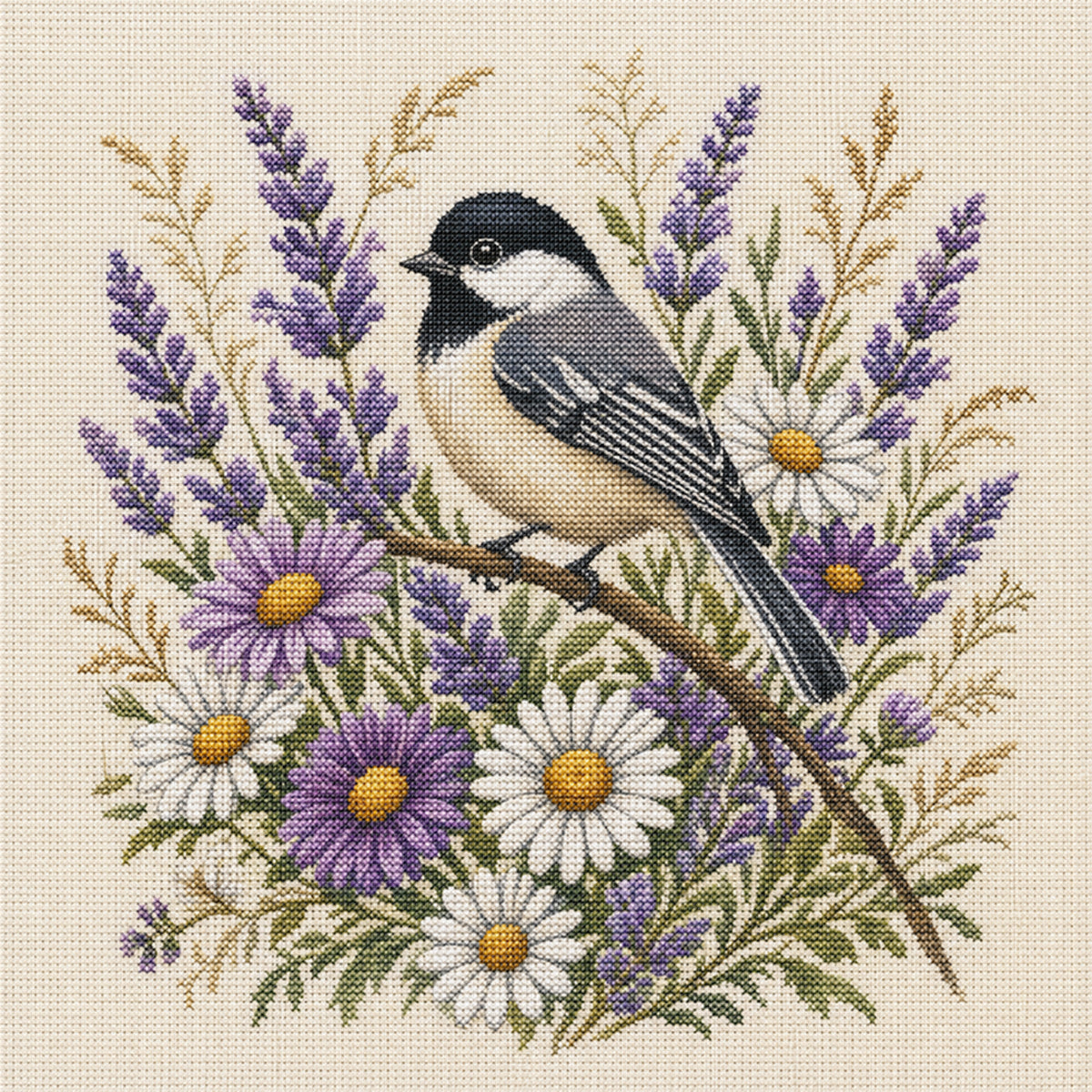Aster Chickadee - Full 11CT Stamped Cross Stitch 40x40CM - Huacan