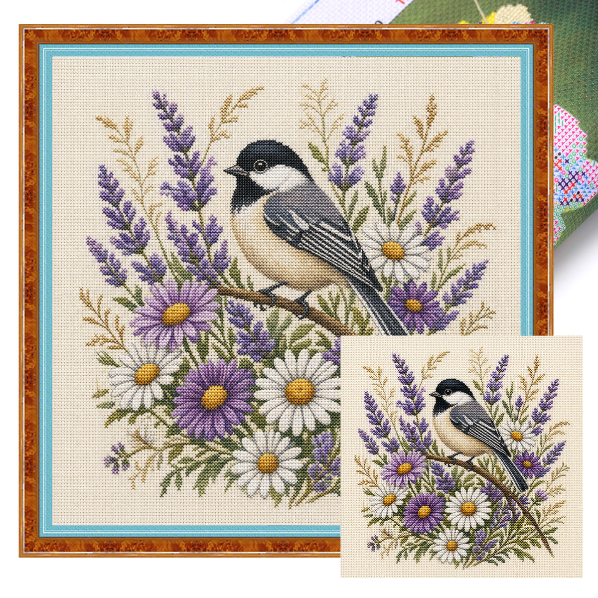 Aster Chickadee - Full 11CT Stamped Cross Stitch 40x40CM - Huacan