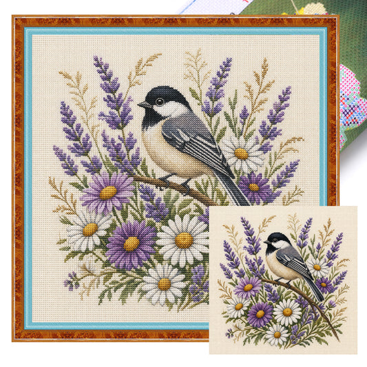 Aster Chickadee - Full 11CT Stamped Cross Stitch 40x40CM - Huacan