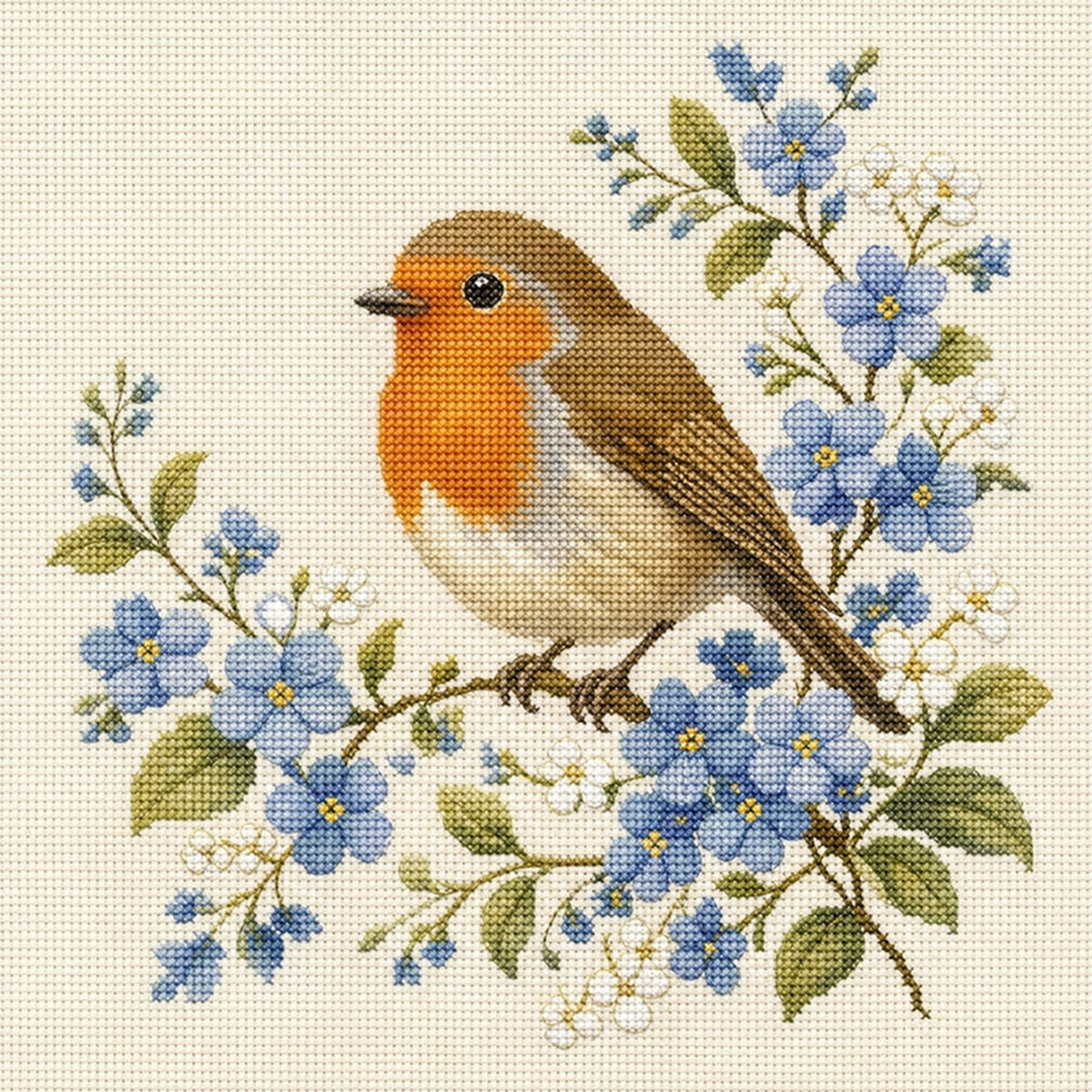 Robin Blooms-Bird - Full 11CT Stamped Cross Stitch 40x40CM - Huacan