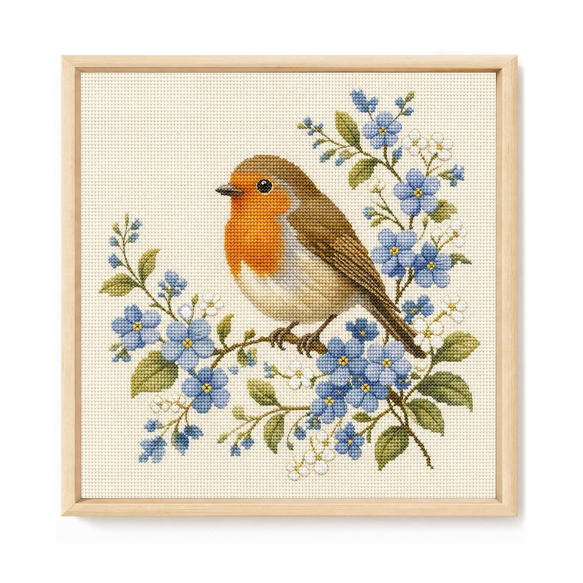 Robin Blooms-Bird - Full 11CT Stamped Cross Stitch 40x40CM - Huacan